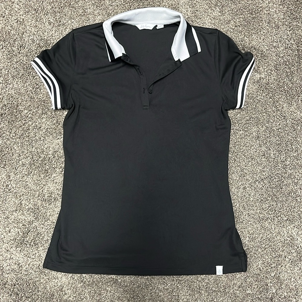Lady Hagen Golf Shirt XS Collard Button Down Cap Sleeve Black White